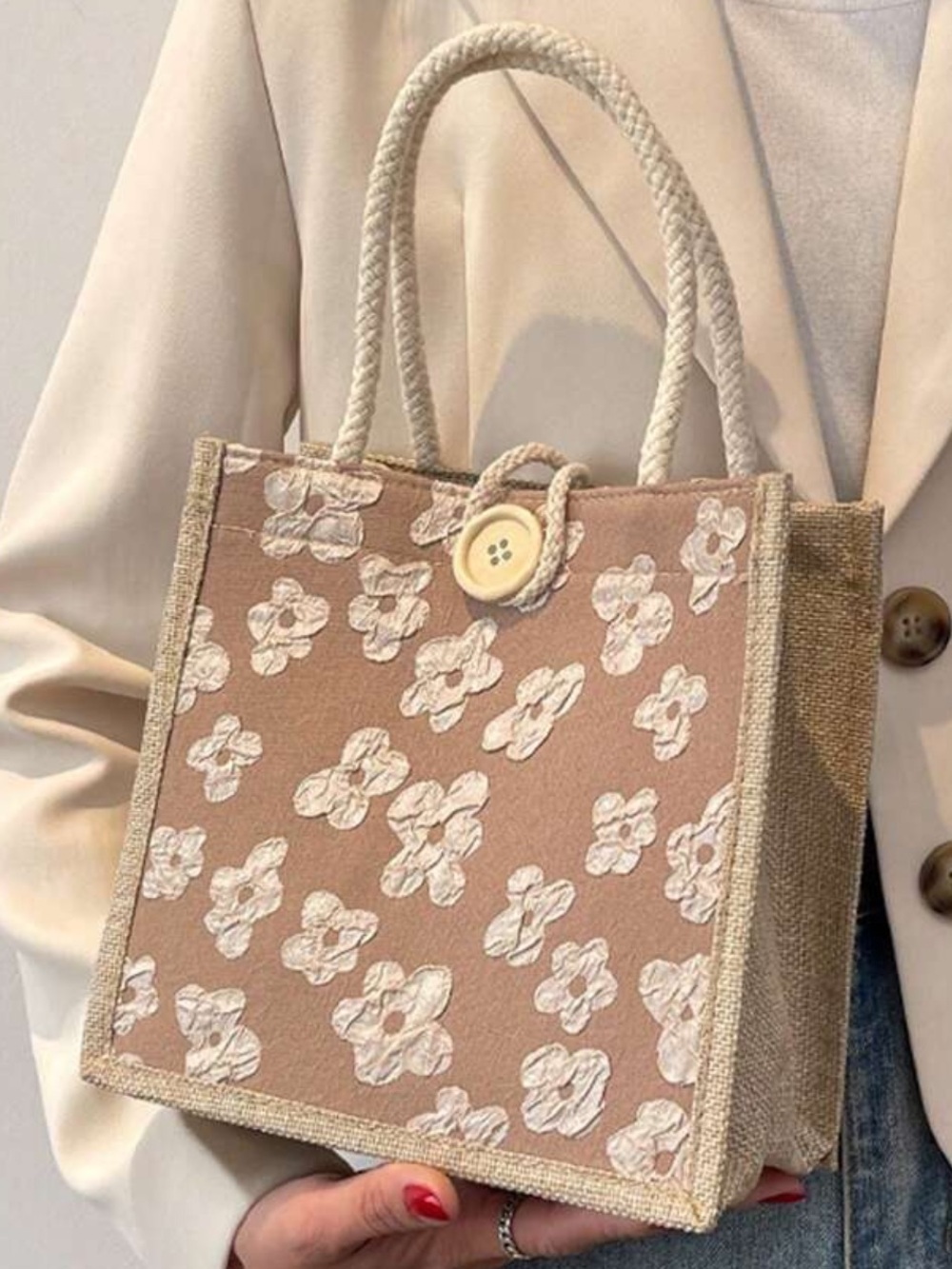 🤍NEW Beige Floral Canvas Tote Bag🤍